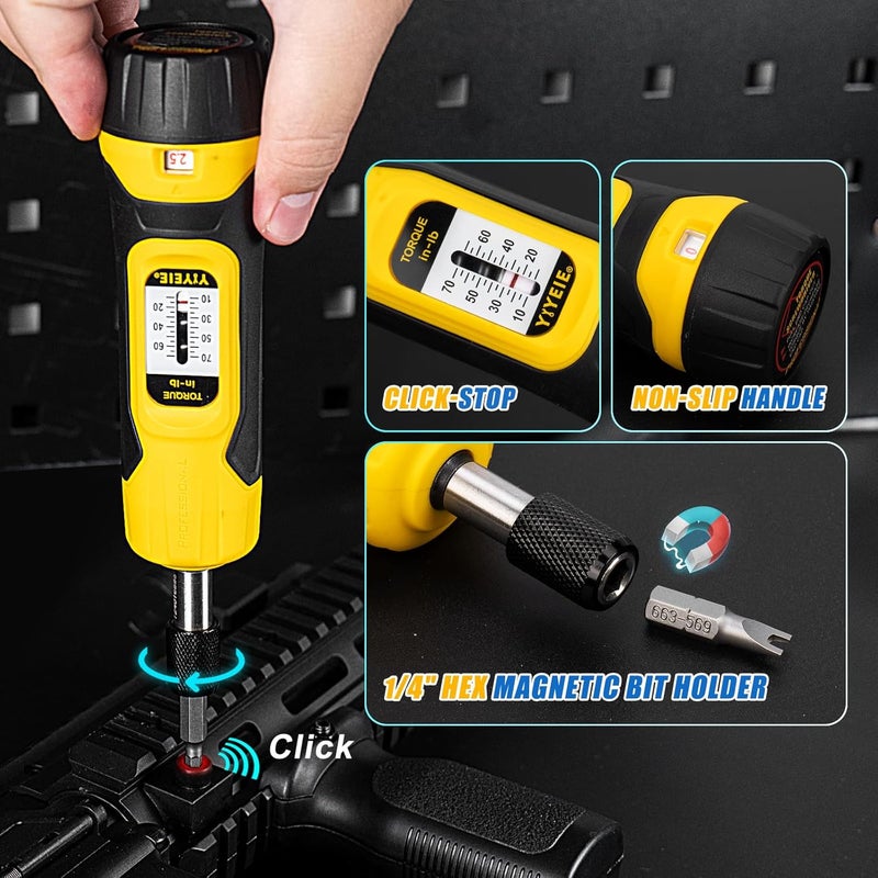 YIYEIE 90Pcs Master Torque Screwdriver Set, 10-70 IN.LB, Inch Pound Torque Screw Driver with S2 Bits, Includes Flat, Hex, Torx, and Phillips Bits, T-BAR Ratchet Wrench, All in One Torque Tool Kit - Image 5